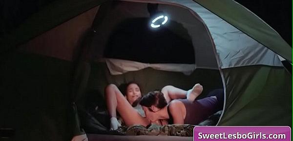  Sexy natural big tit lesbian hot girls Gianna Dior, Shyla Jennings eating pussy wile camping in the woods in their tent